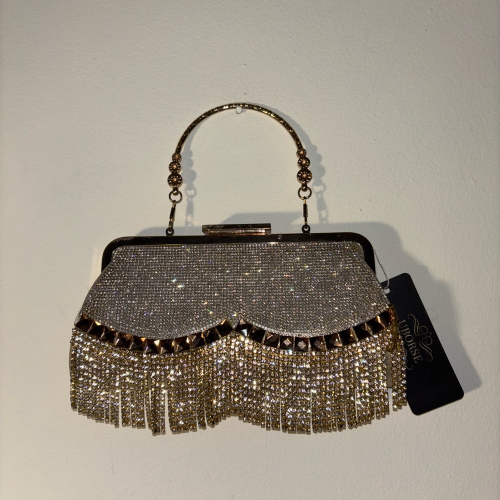 Vintage Gold Clutch with Fringe Detail